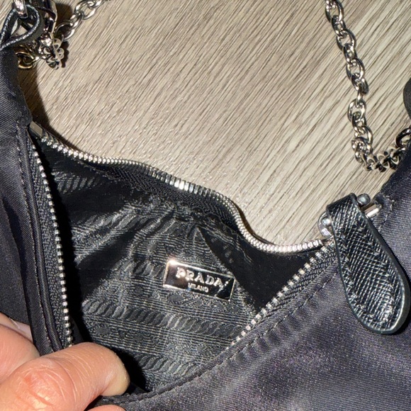 Prada Black Nylon Shoulder Bag with Chain Strap - Picture 6 of 7
